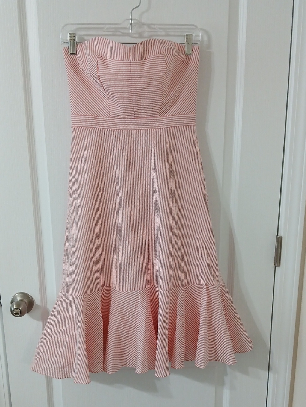 Seersucker Strapless Pink & White Striped Dress